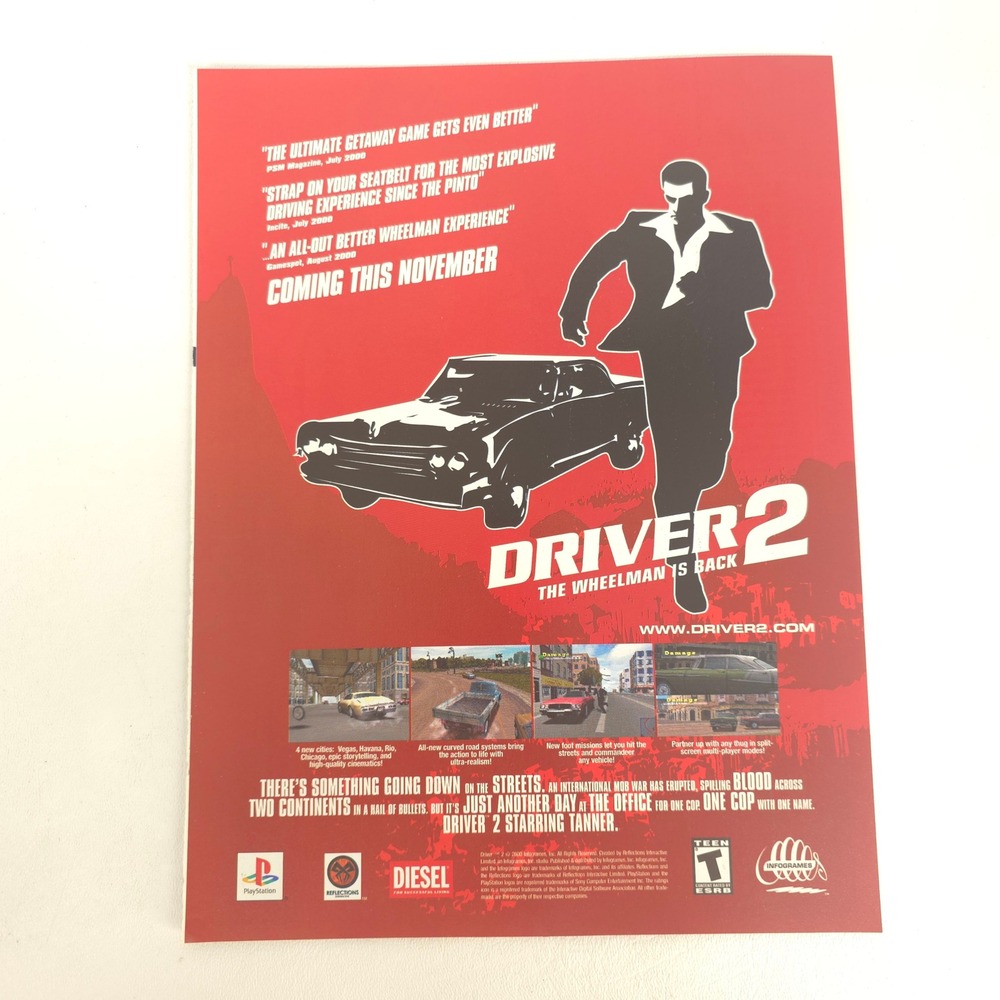 Driver 2 Print Ad PlayStation PS1 Vintage 2000 Pop Culture Video Game Room Decor